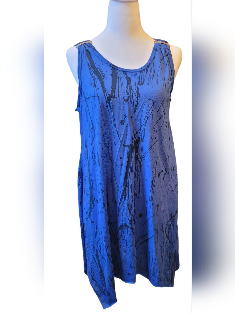 Blue Abstract Print Sleeveless Midi Dress